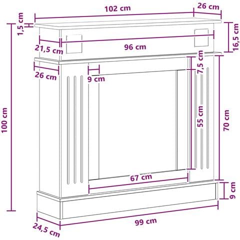 Cornice per camino Nero 102 x 26 x 100 cm Legno ingegnerizzato - Foto 9