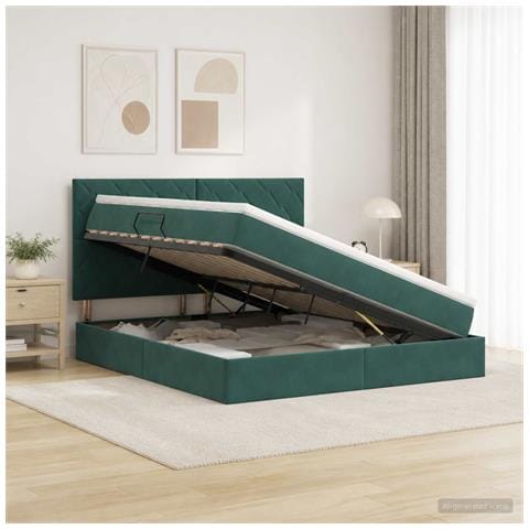 Letto con contenitore e materasso Verde Scuro 140 x 200 cm - Foto 2