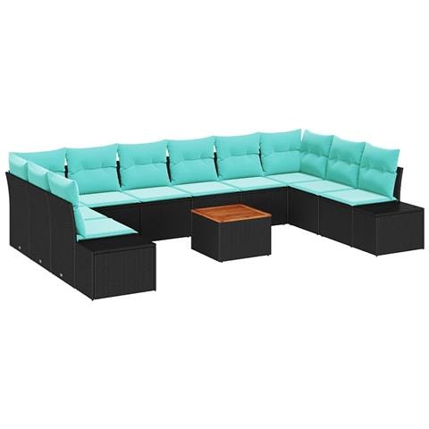 Set Divano da Giardino 11 pz Nero e turchese - Foto 1