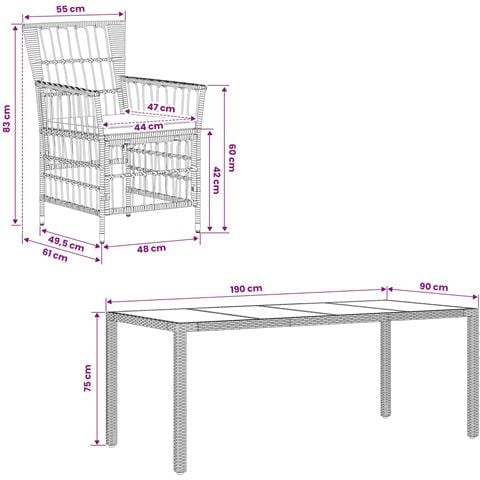 Set da pranzo per esterni 9 pz Nero polyrattan - Foto 2