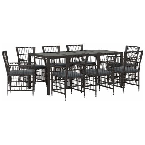 Set da pranzo per esterni 9 pz Nero polyrattan - Foto 1