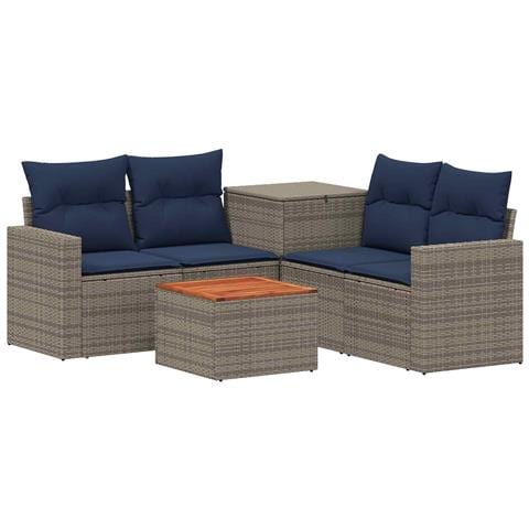 Set di divani 6 pz Grigio e Blu Navy Rattan sintetico e Acciaio - Foto 1
