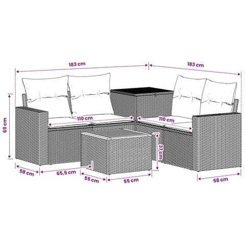 Set di divani 6 pz Grigio e Blu Navy Rattan sintetico e Acciaio - Foto 10