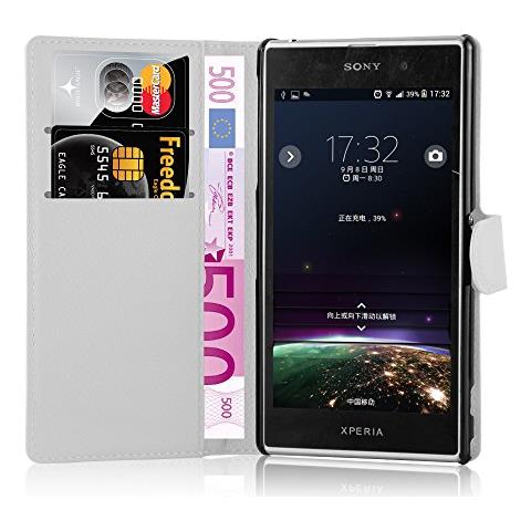 Custodia Compatibile Con Sony Xperia Z1 In Bianco Fumo - Coperchio Protettiva Con Chiusura Magnetica, Funzione Stand E Tasca Per Le Carte - Foto 8