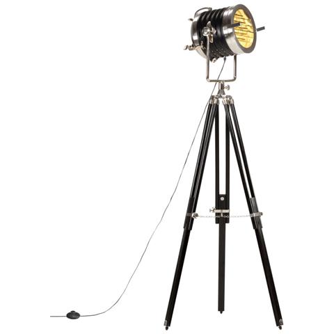 Lampada A Treppiede A Pavimento Nera In Legno Di Mango 171 Cm - Foto 1