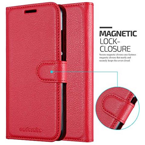 Custodia Compatibile Con Xiaomi Redmi 6a In Rosso Carminio - Coperchio Protettiva Con Chiusura Magnetica, Funzione Stand E Tasca Per Le Carte - Foto 2
