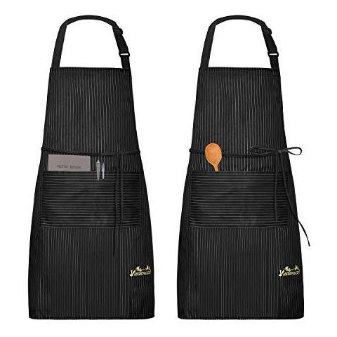 2 Confezioni Grembiule Da Cucina Impermeabile Regolabile Chef Grembiule Con Tasche Per La Casa Ristorante Artigianato Giardino Barbecue Scuola Cafe Grembiule Per Donne Degli Uomini (stripe Nero) - Foto 1