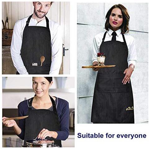 2 Confezioni Grembiule Da Cucina Impermeabile Regolabile Chef Grembiule Con Tasche Per La Casa Ristorante Artigianato Giardino Barbecue Scuola Cafe Grembiule Per Donne Degli Uomini (stripe Nero) - Foto 4