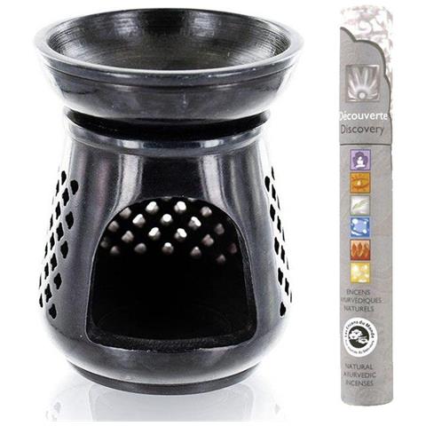 Portaincenso Diffusore Moucharabieh Pietra Nera + Incenso Naturale Ayurvedico - Foto 1