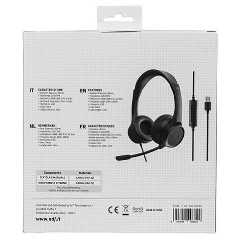 Cuffia Ring USB con Microfono e Controllo Volume Lunghezza Cavo 2 mt Colore Nero - Foto 8