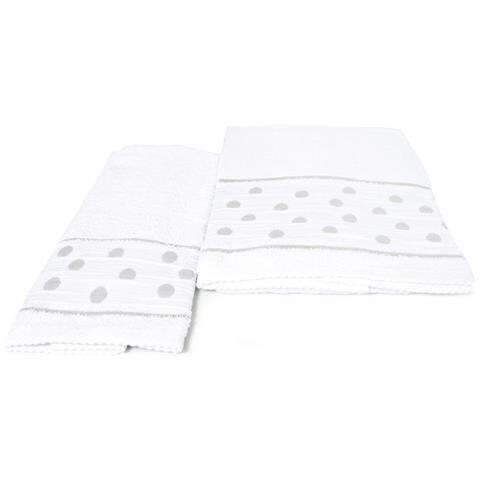 Set Asciugamano Copiola Salvietta Bagno In Spugna 100% Cotone Mod Pois Bianco - Foto 10