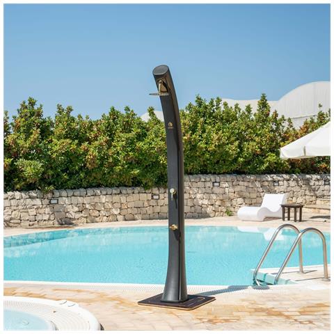 Sole Xxl Doccia Solare Curva In Polietilene Hd Con Rubinetto E Lavapiedi Nero Serbatoio 40l Soffione Rotondo Rubinetto Lavapiedi Accessori In Metallo Colore Oro - Foto 9