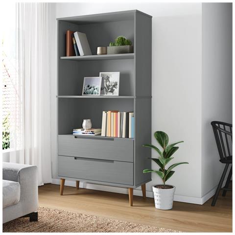 Libreria Grigia 85x35x170,5 Cm Legno Massello Di Pino - Foto 8