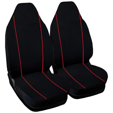 Coprisedili Auto Compatibili Per Smart. 3s (w452 Terza Serie), Made In Italy, Coppia Coprisedili Anteriori Con Copripoggiatesta, Tessuto Poliestere, Senza Logo, Colore - Nero Refil Rosso - Foto 1
