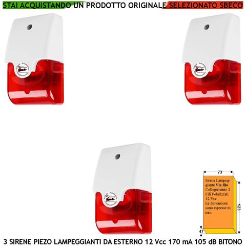 Sirena Allarme Lampeggiante 3 Pezzi Con Diffusore Piezoelettrico Melodia Bitono Da 1500/4000 Hz 105 Db Alimentazione 1 - Foto 1