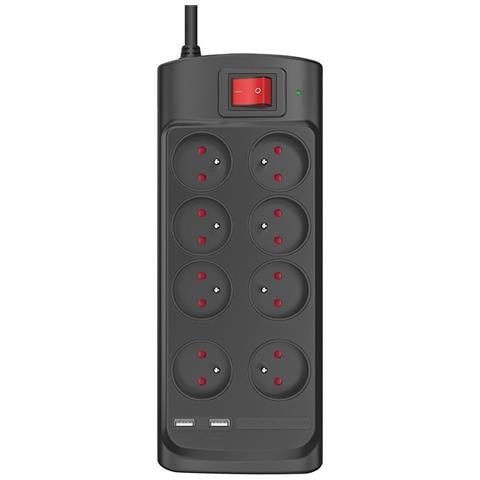 Prolunga Multipresa Parafulmini 8 Prese Ac Con 2 Porte Usb-a, Nero - Foto 1