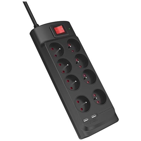 Prolunga Multipresa Parafulmini 8 Prese Ac Con 2 Porte Usb-a, Nero - Foto 2