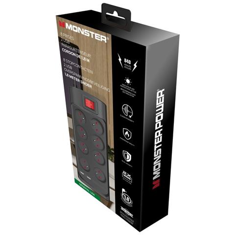 Prolunga Multipresa Parafulmini 8 Prese Ac Con 2 Porte Usb-a, Nero - Foto 3