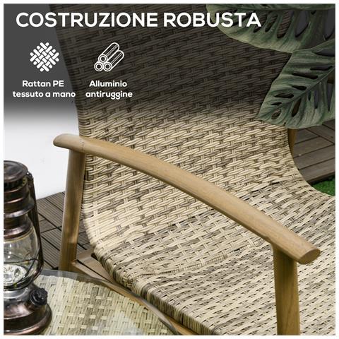 Salotto Da Giardino In Rattan Con 2 Poltroncine Con Cuscini E Tavolino In Vetro, Marrone E Grigio - Foto 6