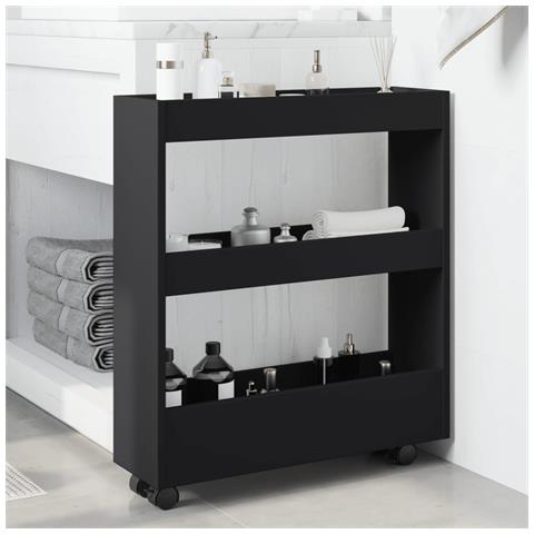 Carrello Portaoggetti Stretto A 3 Livelli Nero In Truciolato - Foto 3