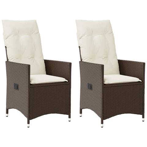 Sedie Reclinabili Giardino 2pz con Cuscini Marrone Polyrattan - Foto 1