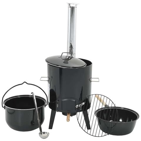 Cannone Gulasch con Camino e Coperchio Nero Acciaio Smaltato - Foto 1