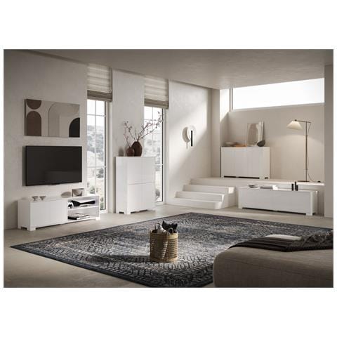 Madia 4 Ante 172x40x83 Cm Lumina Bianco Lucido - Foto 2