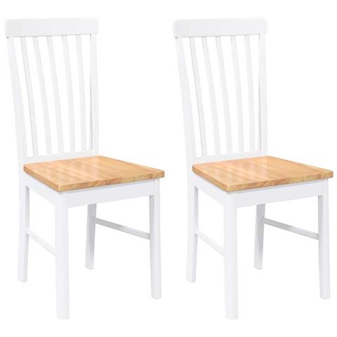 Sedie da Pranzo 2 pz Bianche in Legno Massello di Hevea - Foto 1