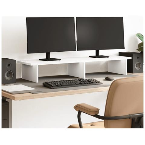 Supporto Per Monitor Bianco 100x27x15 Cm Legno Massello Di Pino - Foto 1