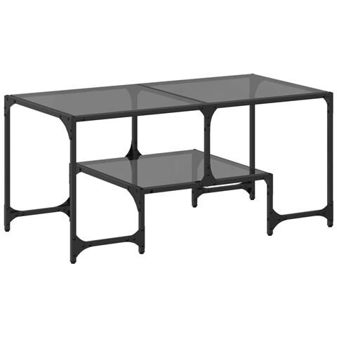 Tavolino Con Piano In Vetro Nero 98,5x50x45 Cm Acciaio - Foto 2
