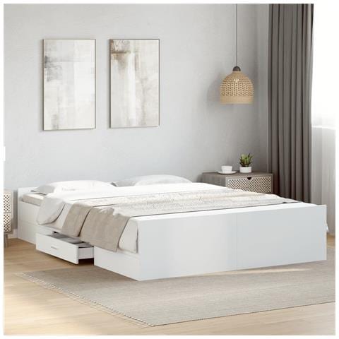 Giroletto Con Cassetti Bianco 140x200 Cm In Legno Multistrato - Foto 1