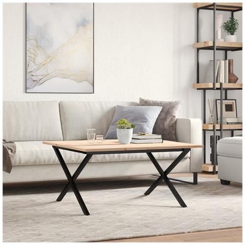 Tavolino Da Salotto Telaio A X 90x90x45 Cm Legno Pino E Acciaio - Foto 2