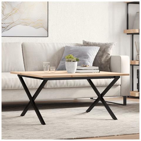 Tavolino Da Salotto Telaio A X 90x90x45 Cm Legno Pino E Acciaio - Foto 8