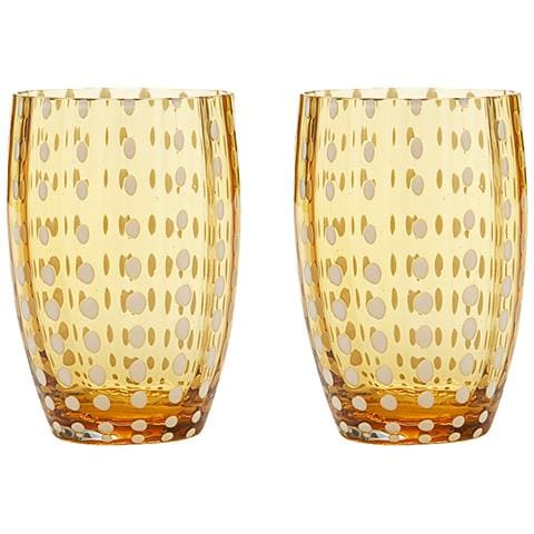 Perle Bicchiere Ambra - Vetro Colorato Soffiato A Bocca, 32 Cl, Lavorato A Mano - Set Da 2 Tumblers Artigianali Per Acqua O Cocktail - Foto 1