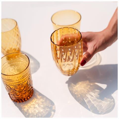 Perle Bicchiere Ambra - Vetro Colorato Soffiato A Bocca, 32 Cl, Lavorato A Mano - Set Da 2 Tumblers Artigianali Per Acqua O Cocktail - Foto 2