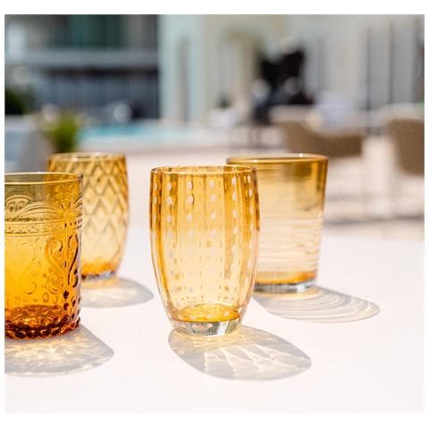 Perle Bicchiere Ambra - Vetro Colorato Soffiato A Bocca, 32 Cl, Lavorato A Mano - Set Da 2 Tumblers Artigianali Per Acqua O Cocktail - Foto 3