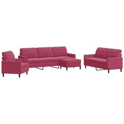 Set di Divani 4 pz con Cuscini Rosso Vino in Velluto - Foto 1