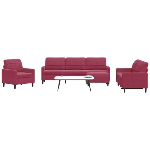 Set di Divani 4 pz con Cuscini Rosso Vino in Velluto - Foto 2