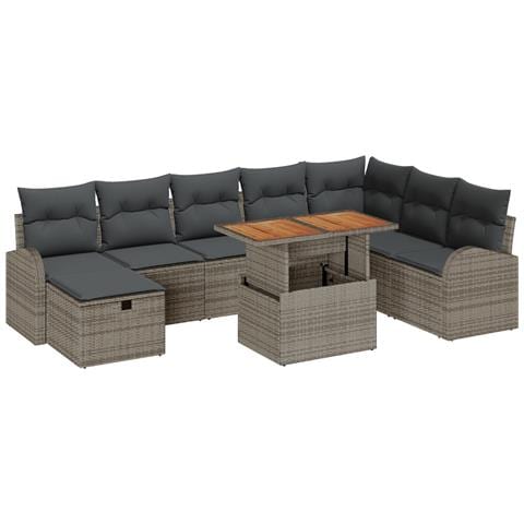 Set di Divani da Giardino 9 Pezzi con Cuscini Grigio in Rattan Sintetico - Foto 1