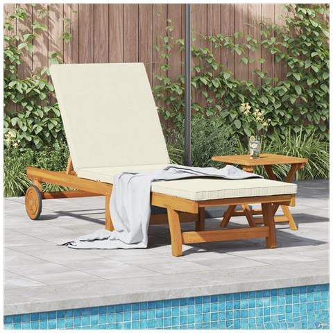 Lettino prendisole con ruote e cuscino bianco in legno massello - Foto 2