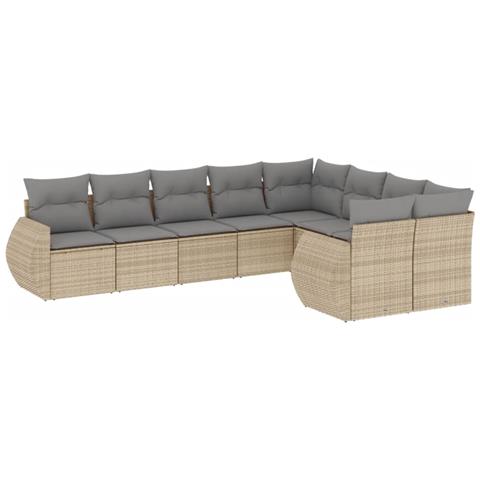 Set Divano da Giardino 9 pz con Cuscini Beige in Polyrattan - Foto 1