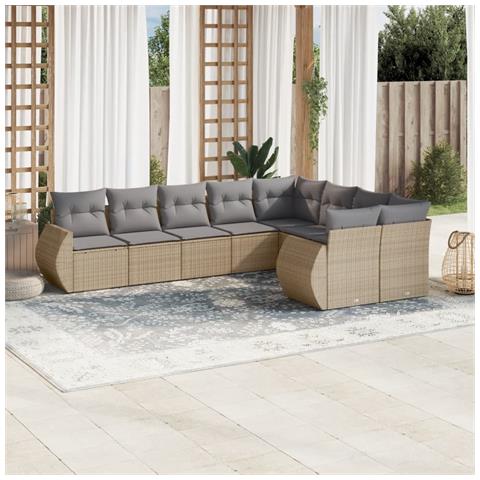 Set Divano da Giardino 9 pz con Cuscini Beige in Polyrattan - Foto 2
