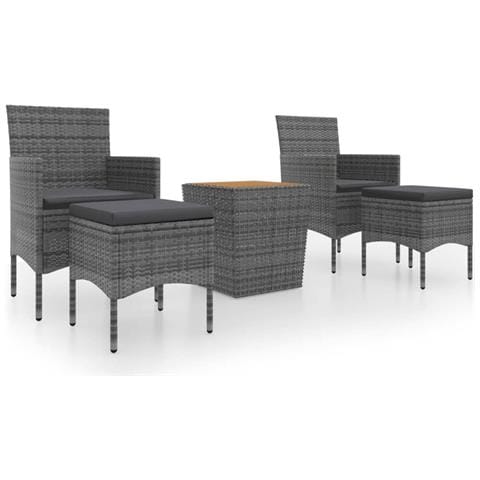 Set Bistrot Giardino 5 pz Polyrattan e Massello Acacia Grigio - Foto 1