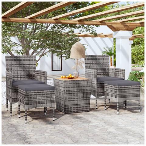 Set Bistrot Giardino 5 pz Polyrattan e Massello Acacia Grigio - Foto 2