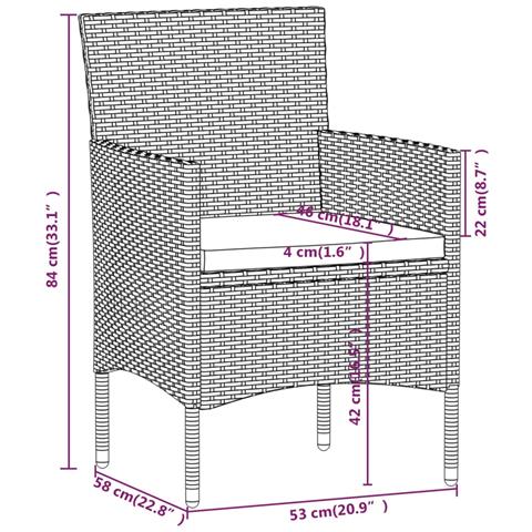 Set Bistrot Giardino 5 pz Polyrattan e Massello Acacia Grigio - Foto 9