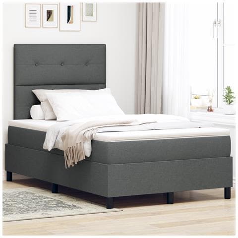 Letto Box Spring con materasso grigio scuro piccolo matrimoniale in tessuto - Foto 2