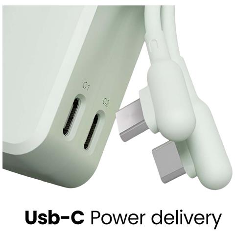 Powerbank Thumboost Da 5000 Mah Con 2 Porte Usb-c Da 20 W E Cavo Usb-c, Verde Chiaro - Foto 2