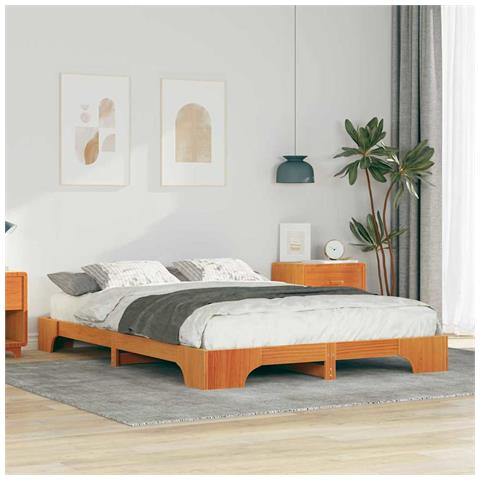 Struttura letto a terra Marrone Legno di pino massello - Foto 2