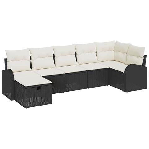 Set Divano da Giardino con cuscino 7 pcs Nero Poly Rattan - Foto 1