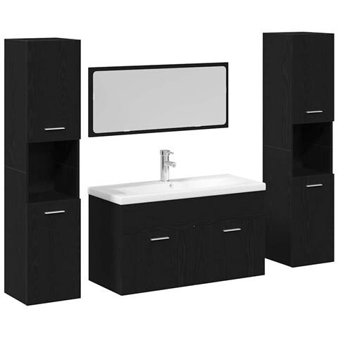 Set di mobili per il bagno 4 pcs Rovere Nero 30 x 30 x 130 cm - Foto 1